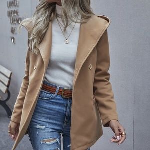 Khaki hoodie Button Pea Coat Jacket Minimalist